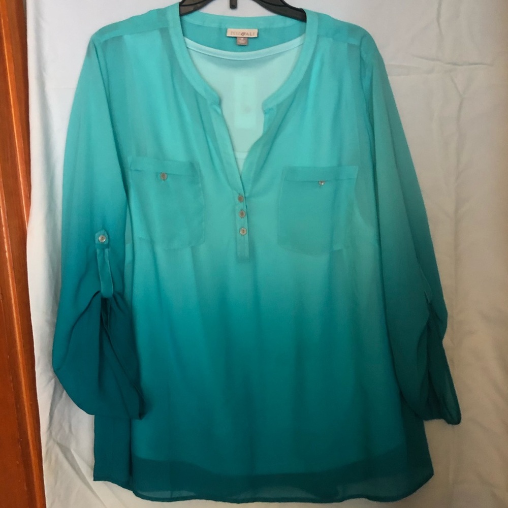 Roz & Ali 2-piece teal ombré blouse